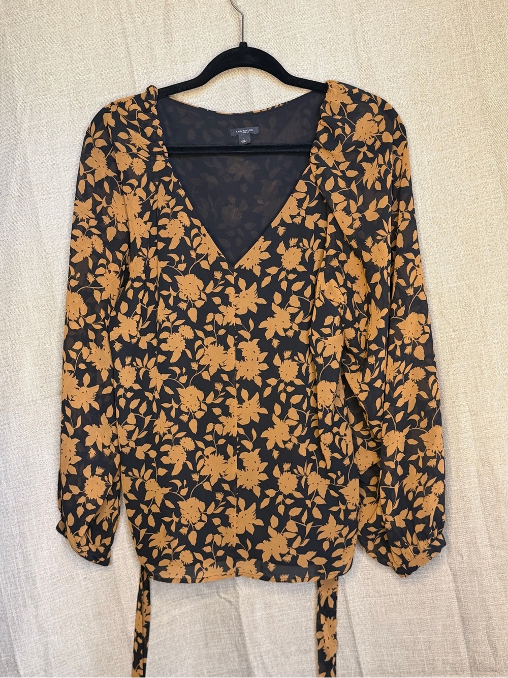 Ann Taylor Factory Black Brown Floral Wrap Blouse